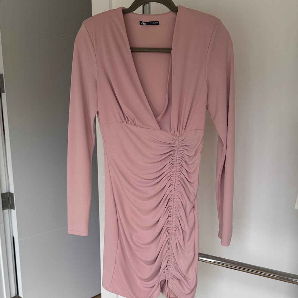 Zara Blush Long Sleeve Ruched Dress
